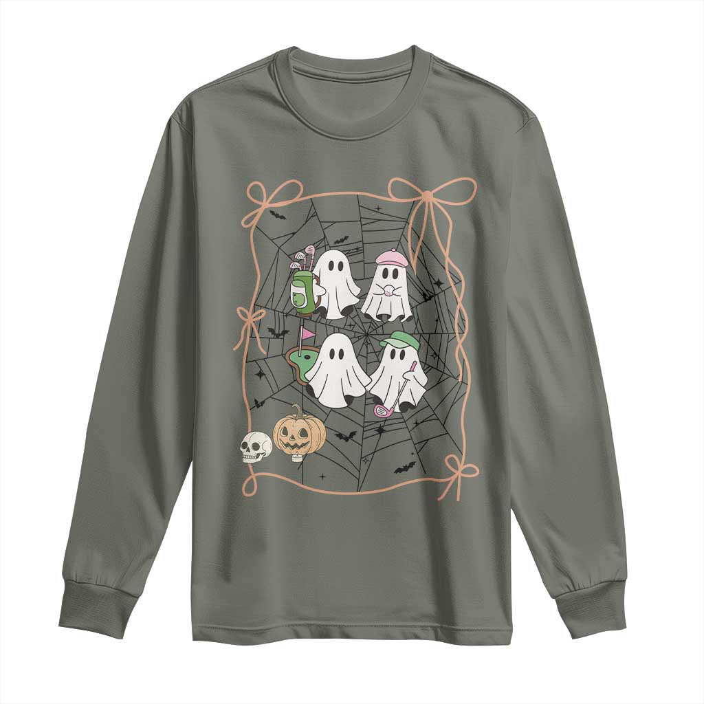 Funny Halloween Long Sleeve Shirt Ghost Golf Gift for Women TS12 Military Green Print Your Wear