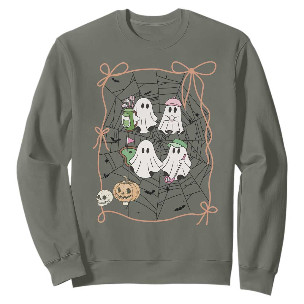 Funny Halloween Sweatshirt Ghost Golf Gift for Women TS12 Military Green Print Your Wear