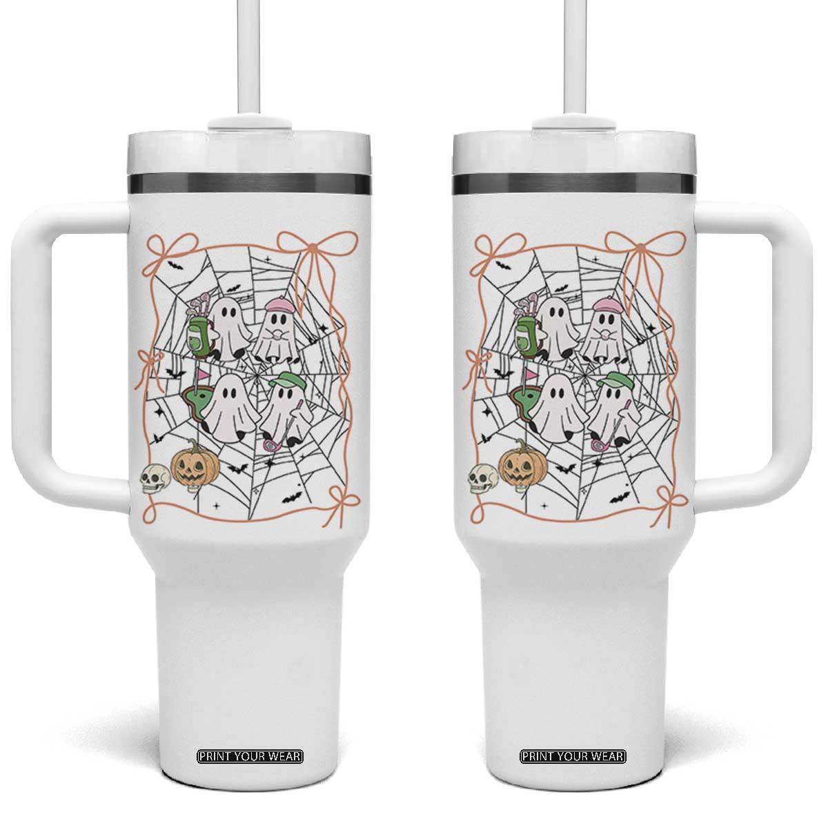 Funny Halloween Tumbler With Handle Ghost Golf Gift for Women TS12 One Size: 40 oz White Print Your Wear