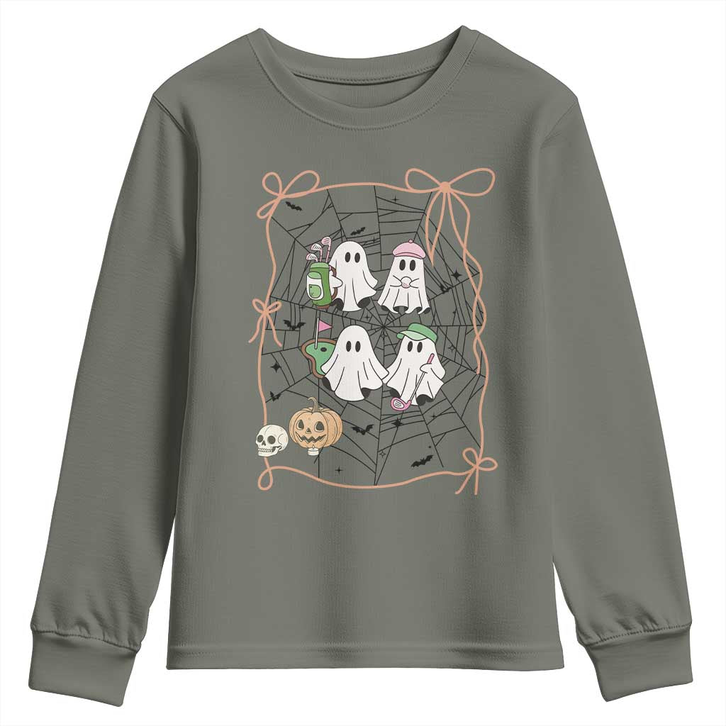 Funny Halloween Youth Sweatshirt Ghost Golf Gift for Women TS12 Military Green Print Your Wear