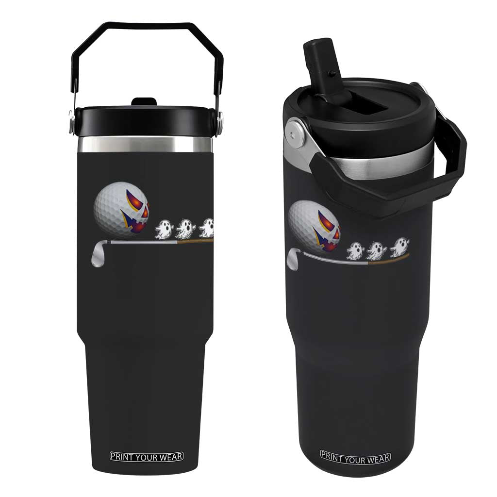 Funny Halloween Golf Pumpkin Chasing Ghost Gift Flip Straw Tumbler TS12 One Size: 30 oz Black Print Your Wear