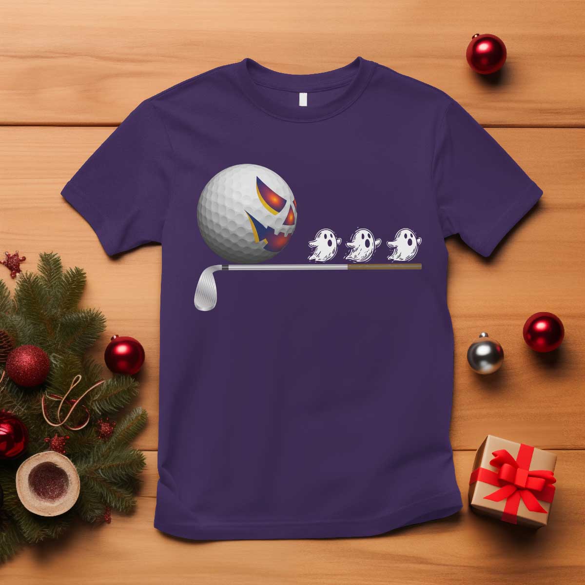Funny Halloween Golf Pumpkin Chasing Ghost Gift T Shirt TS12 Purple Print Your Wear
