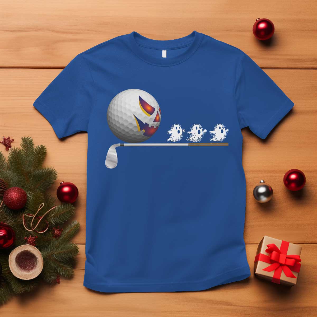 Funny Halloween Golf Pumpkin Chasing Ghost Gift T Shirt TS12 Royal Blue Print Your Wear