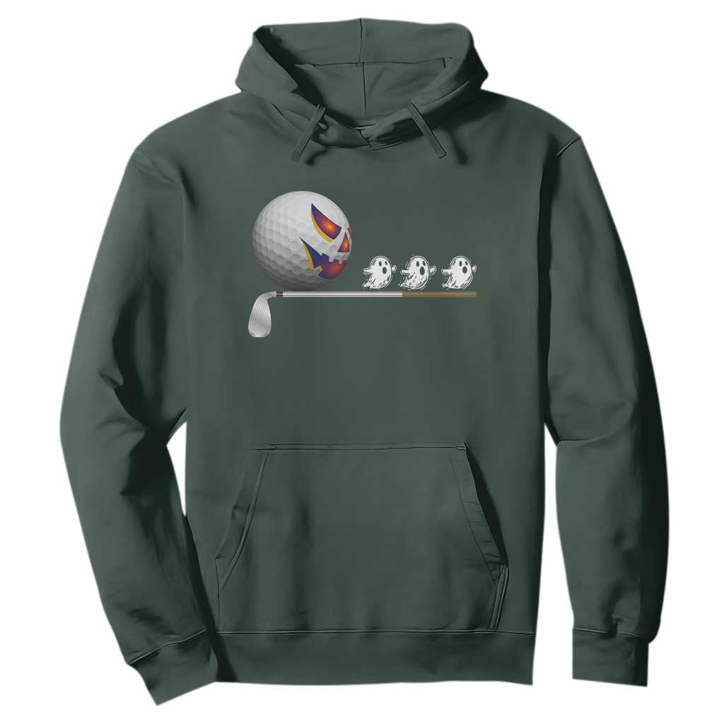 Funny Halloween Golf Pumpkin Chasing Ghost Gift Hoodie TS12 Dark Forest Green Print Your Wear