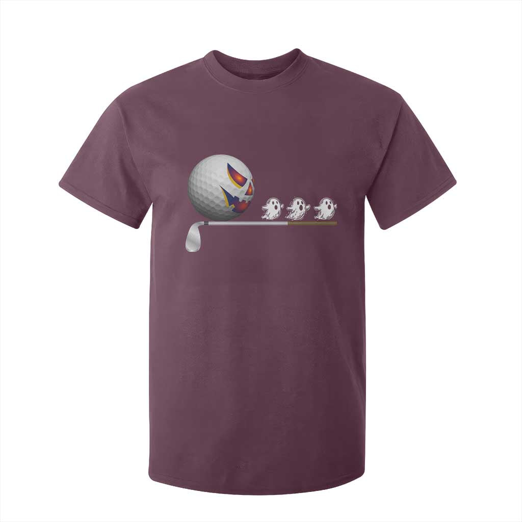 Funny Halloween Golf Pumpkin Chasing Ghost Gift T Shirt For Kid TS12 Maroon Print Your Wear