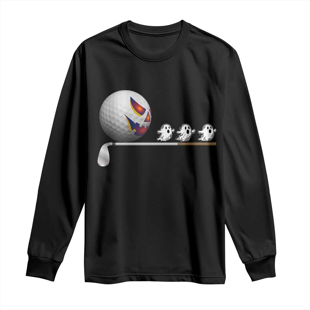 Funny Halloween Golf Pumpkin Chasing Ghost Gift Long Sleeve Shirt TS12 Black Print Your Wear