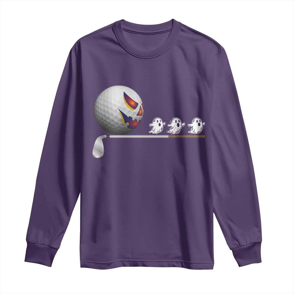 Funny Halloween Golf Pumpkin Chasing Ghost Gift Long Sleeve Shirt TS12 Purple Print Your Wear