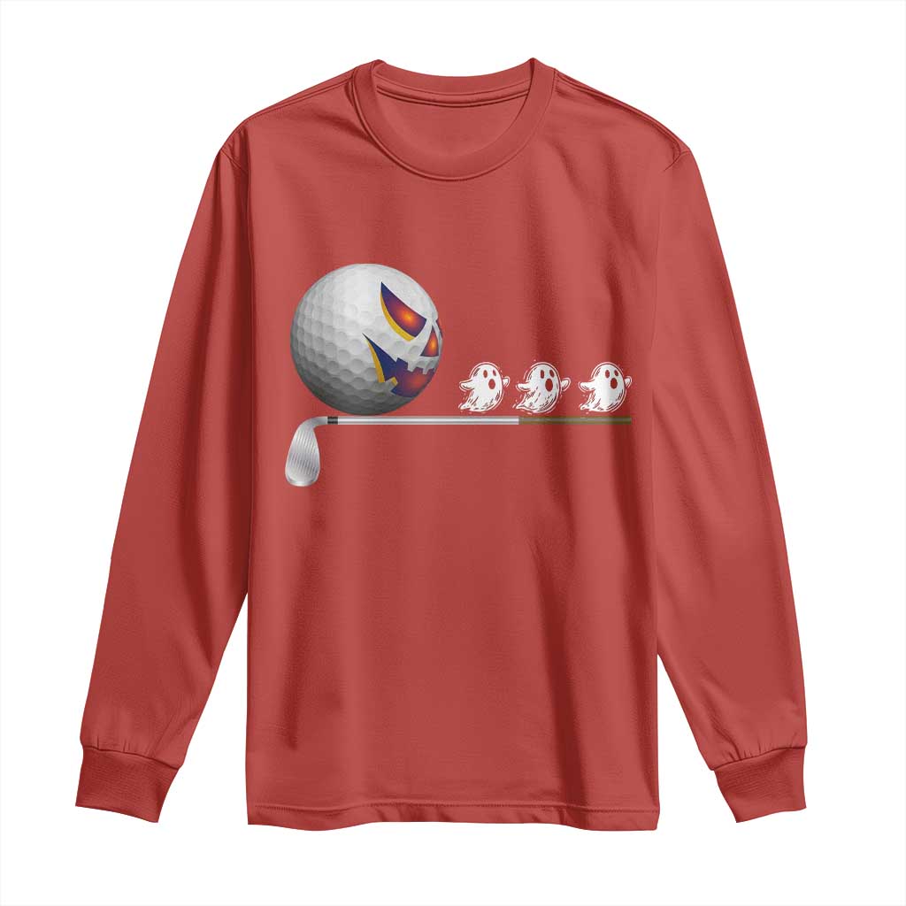 Funny Halloween Golf Pumpkin Chasing Ghost Gift Long Sleeve Shirt TS12 Red Print Your Wear