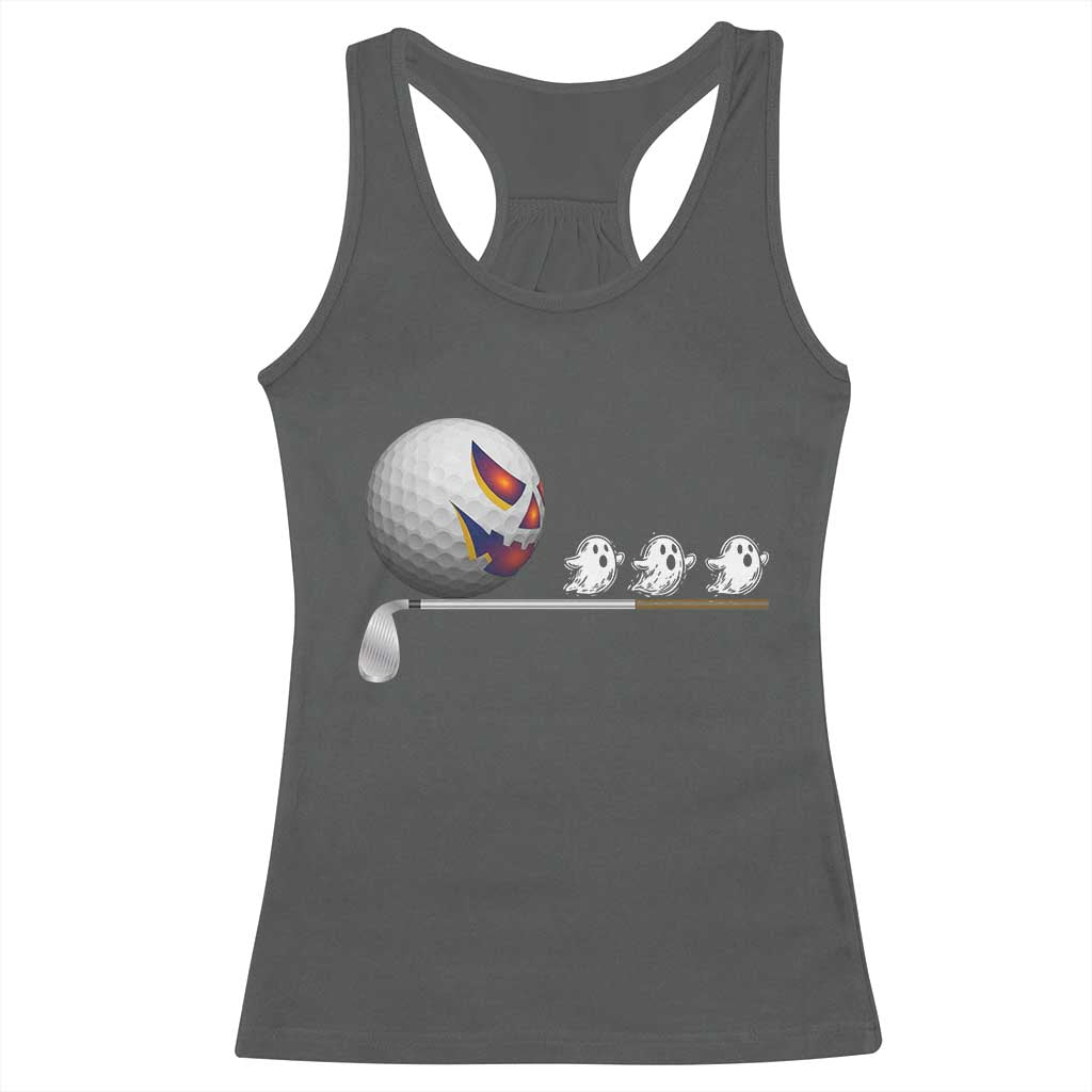Funny Halloween Golf Pumpkin Chasing Ghost Gift Racerback Tank Top TS12 Dark Heather Print Your Wear