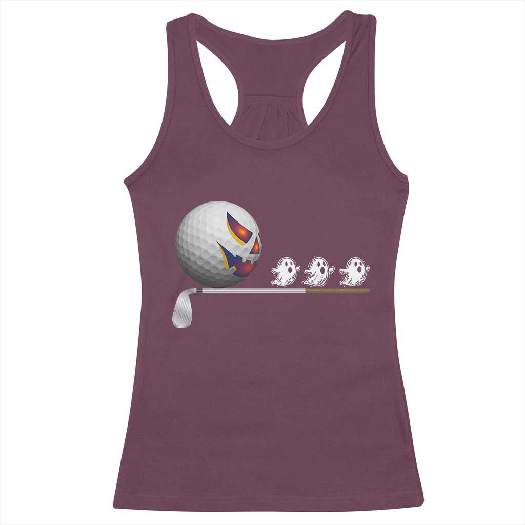 Funny Halloween Golf Pumpkin Chasing Ghost Gift Racerback Tank Top TS12 Maroon Print Your Wear