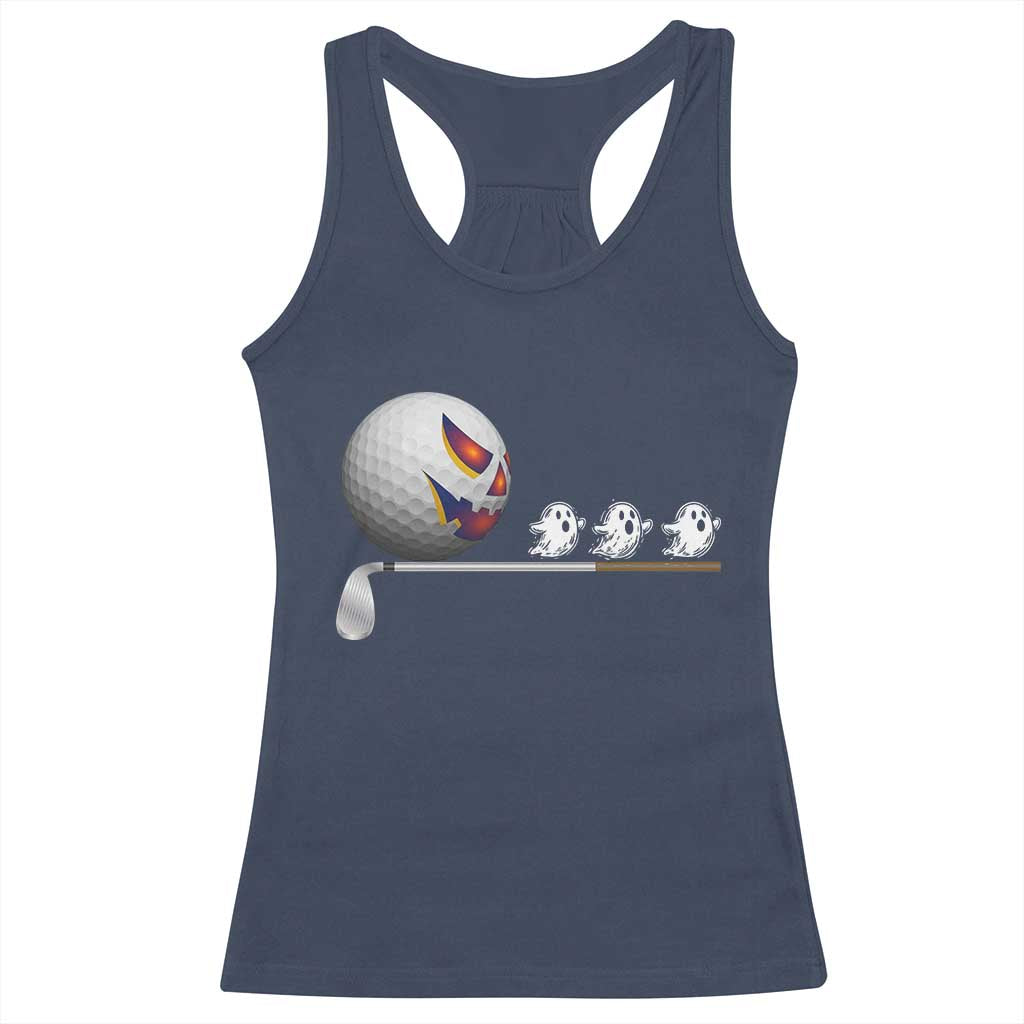 Funny Halloween Golf Pumpkin Chasing Ghost Gift Racerback Tank Top TS12 Navy Print Your Wear
