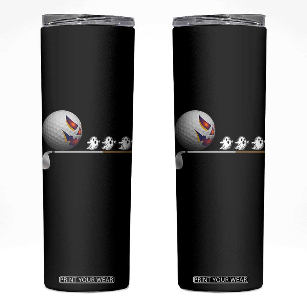 Funny Halloween Golf Pumpkin Chasing Ghost Gift Skinny Tumbler TS12 Black Print Your Wear