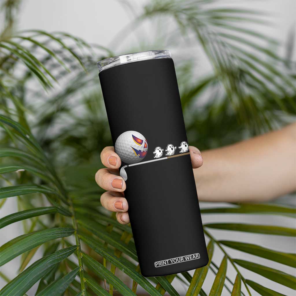 Funny Halloween Golf Pumpkin Chasing Ghost Gift Skinny Tumbler TS12 Print Your Wear