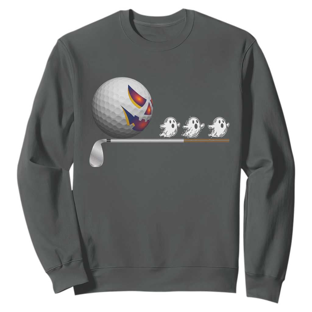 Funny Halloween Golf Pumpkin Chasing Ghost Gift Sweatshirt TS12 Dark Heather Print Your Wear