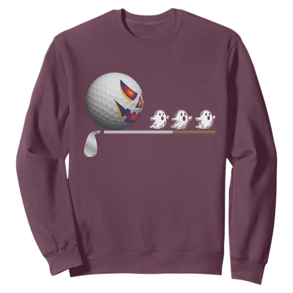 Funny Halloween Golf Pumpkin Chasing Ghost Gift Sweatshirt TS12 Maroon Print Your Wear