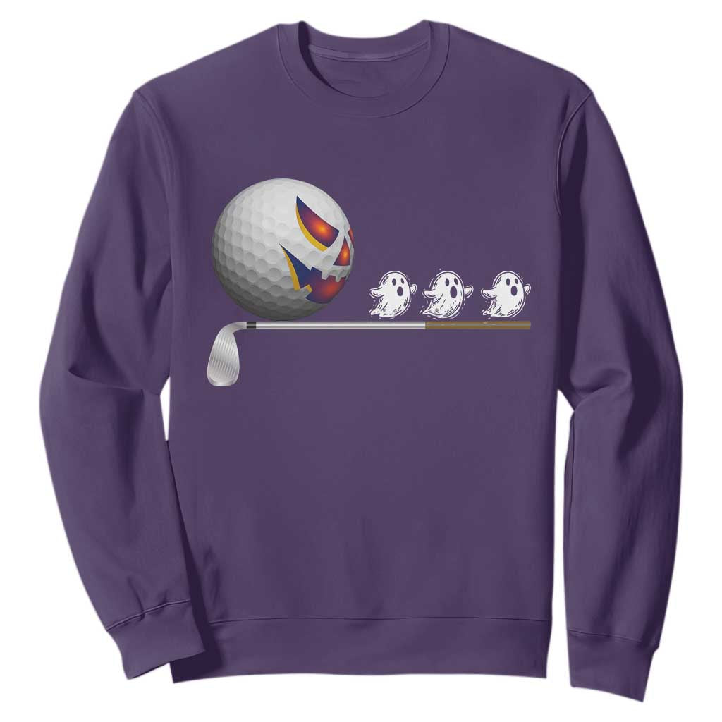 Funny Halloween Golf Pumpkin Chasing Ghost Gift Sweatshirt TS12 Purple Print Your Wear