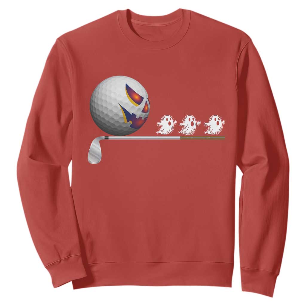 Funny Halloween Golf Pumpkin Chasing Ghost Gift Sweatshirt TS12 Red Print Your Wear