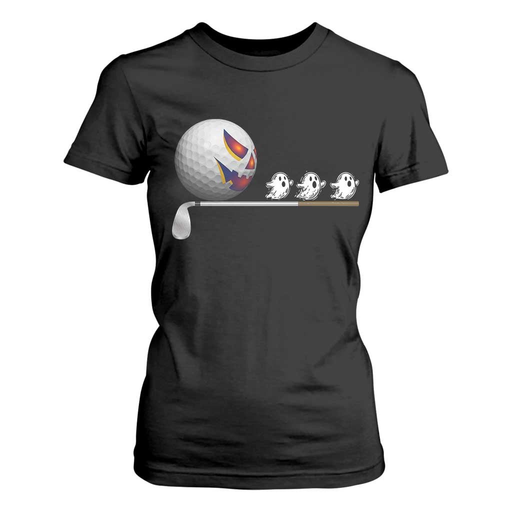 Funny Halloween Golf Pumpkin Chasing Ghost Gift T Shirt For Women TS12 Black Print Your Wear