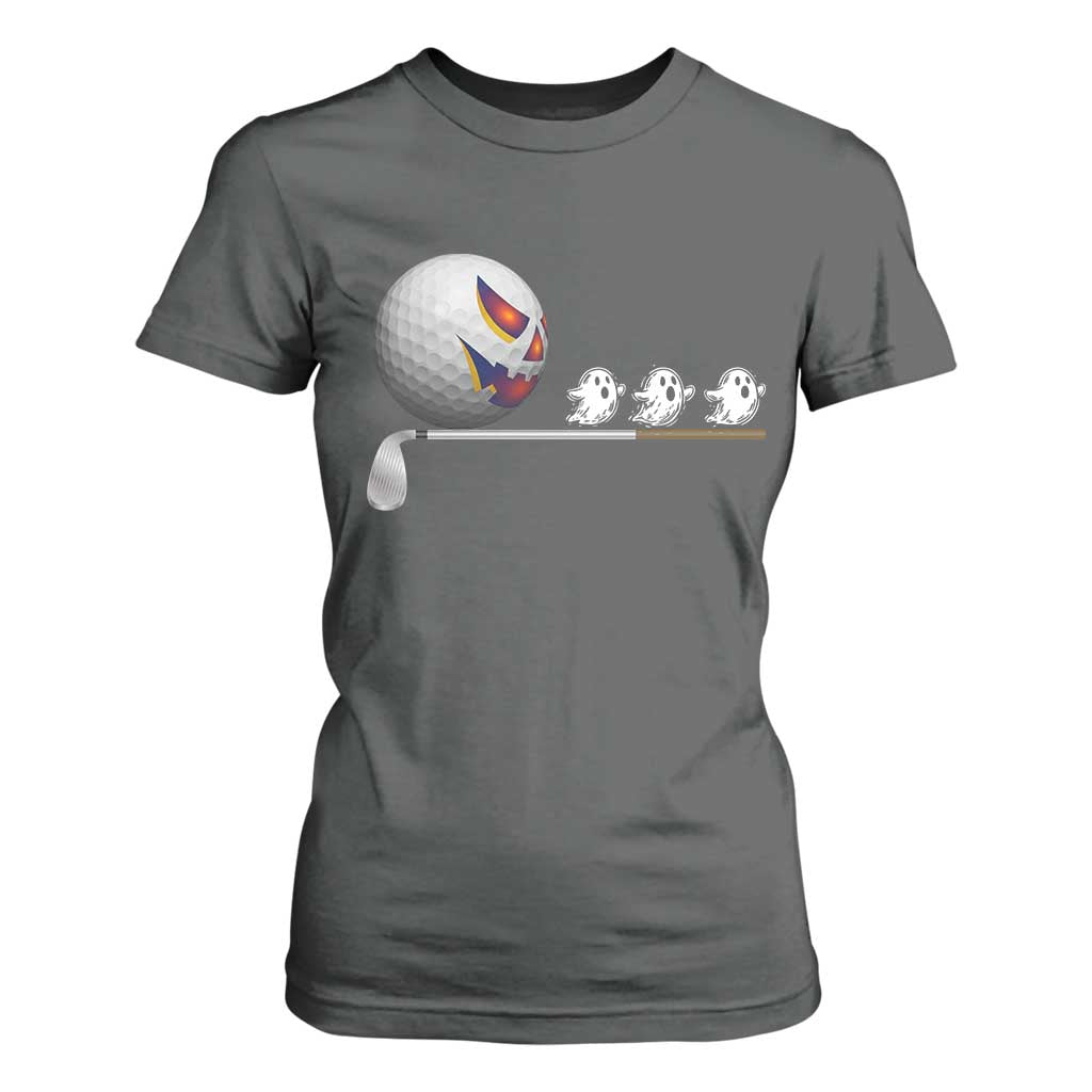 Funny Halloween Golf Pumpkin Chasing Ghost Gift T Shirt For Women TS12 Dark Heather Print Your Wear