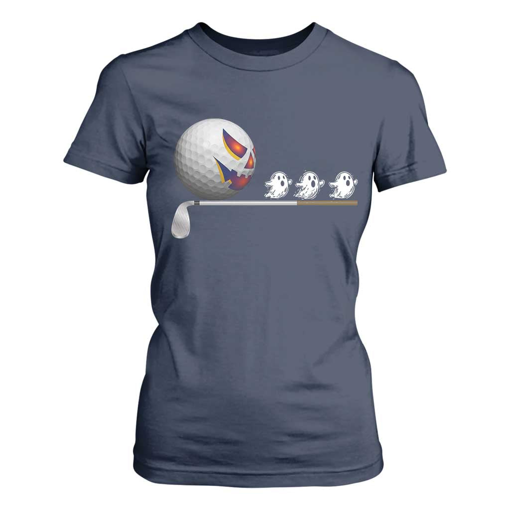 Funny Halloween Golf Pumpkin Chasing Ghost Gift T Shirt For Women TS12 Navy Print Your Wear