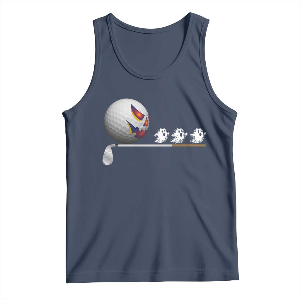 Funny Halloween Golf Pumpkin Chasing Ghost Gift Tank Top TS12 Navy Print Your Wear