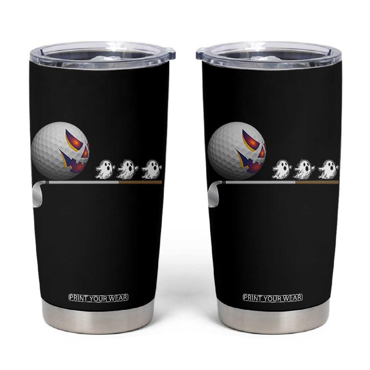 Funny Halloween Golf Pumpkin Chasing Ghost Gift Tumbler Cup TS12 Black Print Your Wear