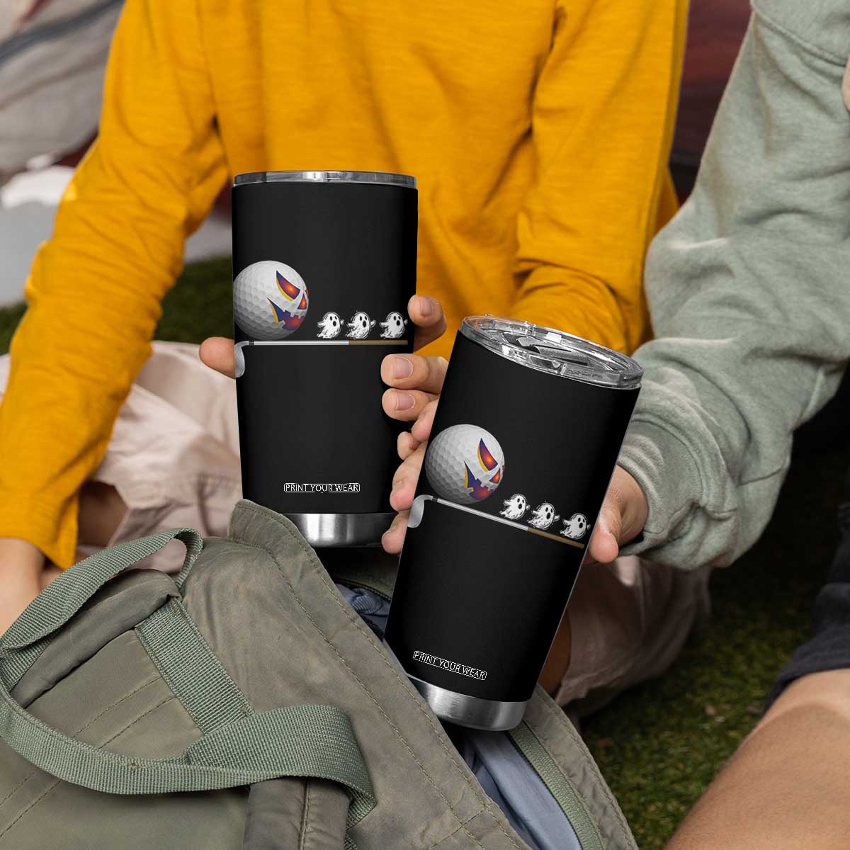 Funny Halloween Golf Pumpkin Chasing Ghost Gift Tumbler Cup TS12 Print Your Wear