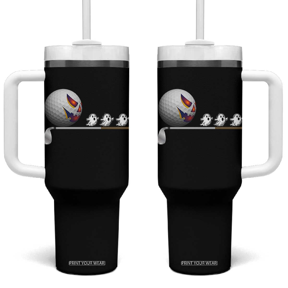 Funny Halloween Golf Pumpkin Chasing Ghost Gift Tumbler With Handle TS12 One Size: 40 oz Black Print Your Wear