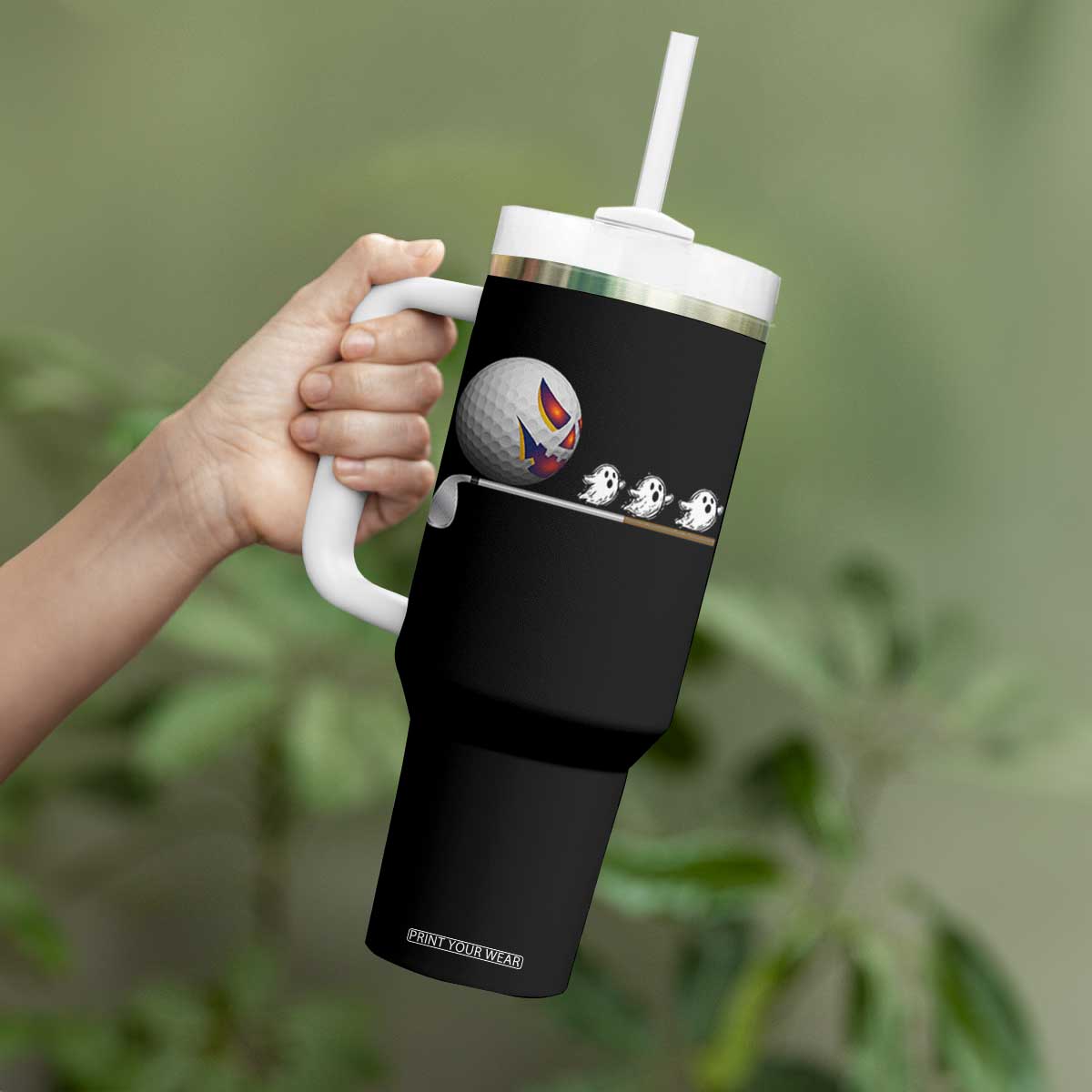Funny Halloween Golf Pumpkin Chasing Ghost Gift Tumbler With Handle TS12 Print Your Wear