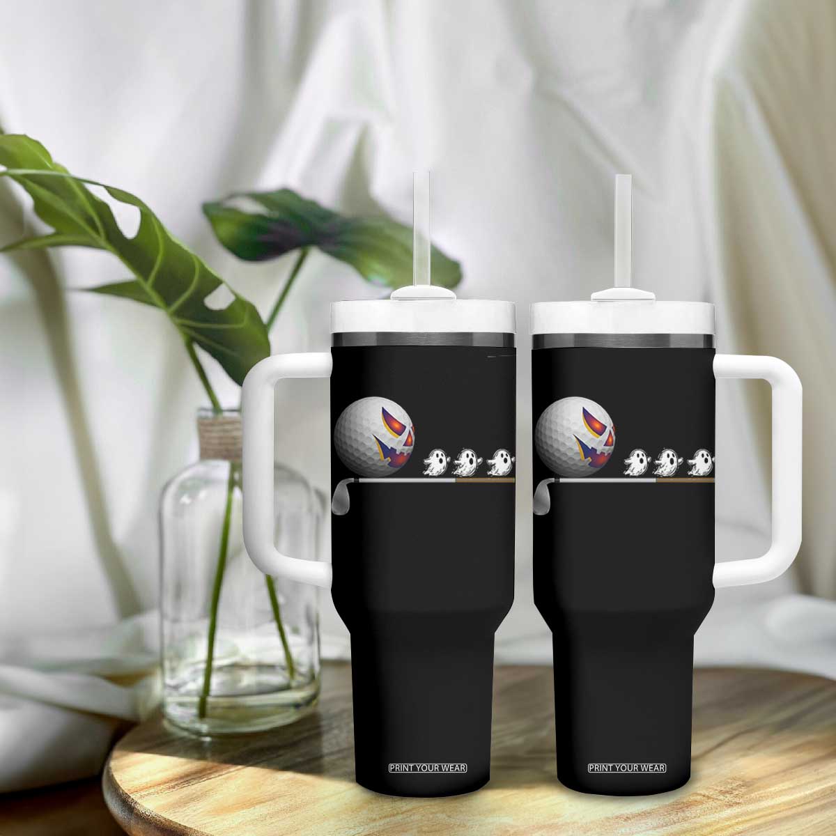 Funny Halloween Golf Pumpkin Chasing Ghost Gift Tumbler With Handle TS12 Print Your Wear
