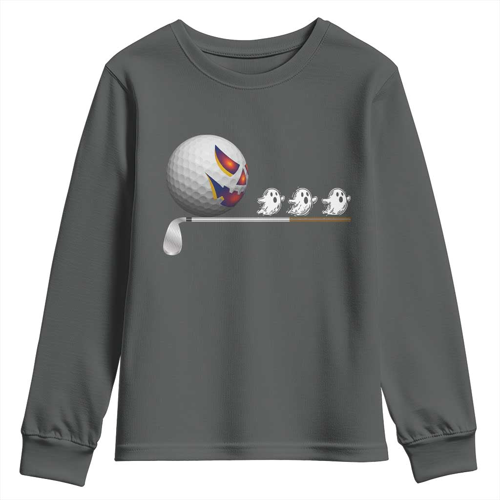 Funny Halloween Golf Pumpkin Chasing Ghost Gift Youth Sweatshirt TS12 Dark Heather Print Your Wear