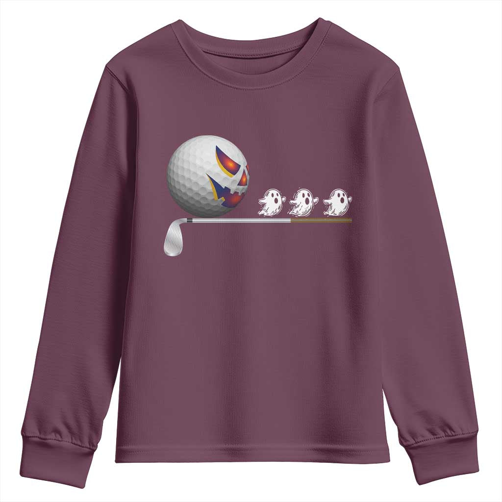 Funny Halloween Golf Pumpkin Chasing Ghost Gift Youth Sweatshirt TS12 Maroon Print Your Wear