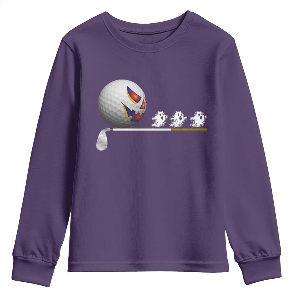 Funny Halloween Golf Pumpkin Chasing Ghost Gift Youth Sweatshirt TS12 Purple Print Your Wear