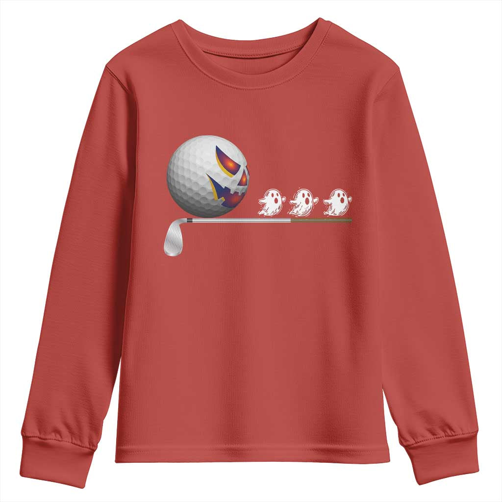 Funny Halloween Golf Pumpkin Chasing Ghost Gift Youth Sweatshirt TS12 Red Print Your Wear