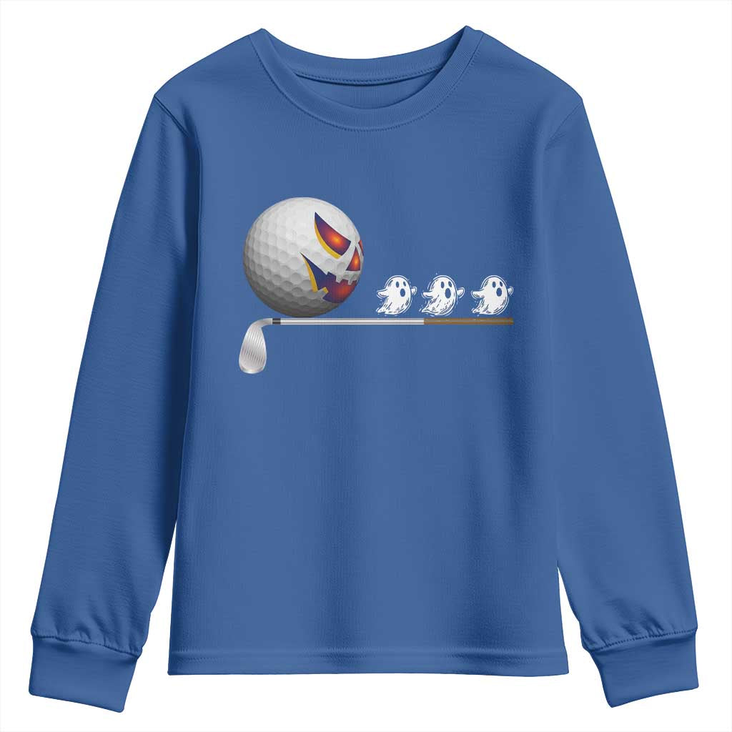 Funny Halloween Golf Pumpkin Chasing Ghost Gift Youth Sweatshirt TS12 Royal Blue Print Your Wear