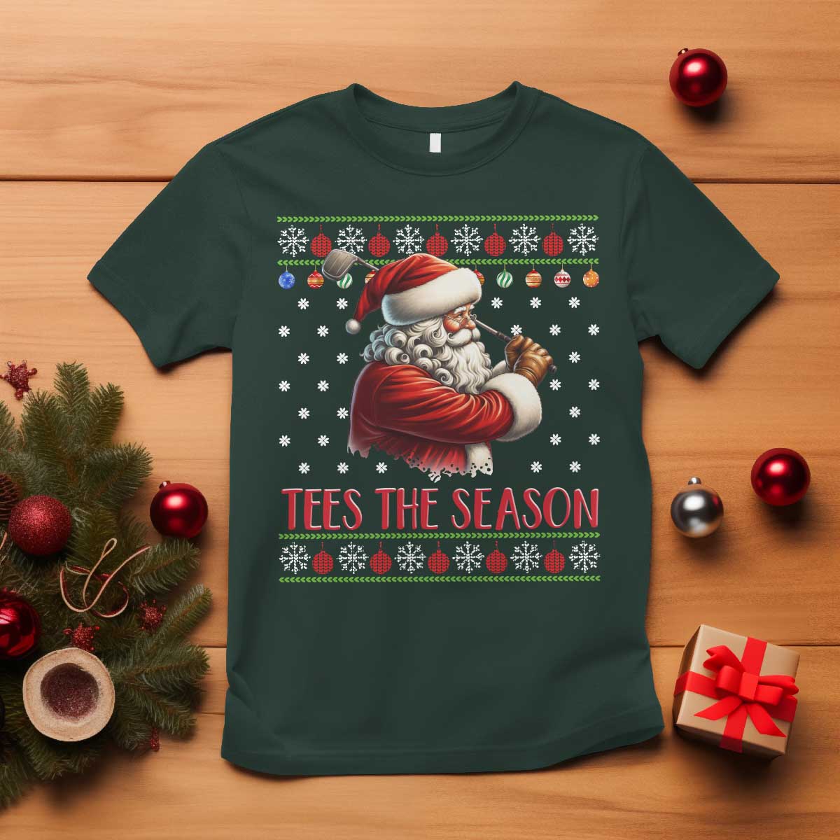 Funny Golf Holiday Gift T Shirt Tees The Season Ugly Sweater TS12 Dark Forest Green Print Your Wear