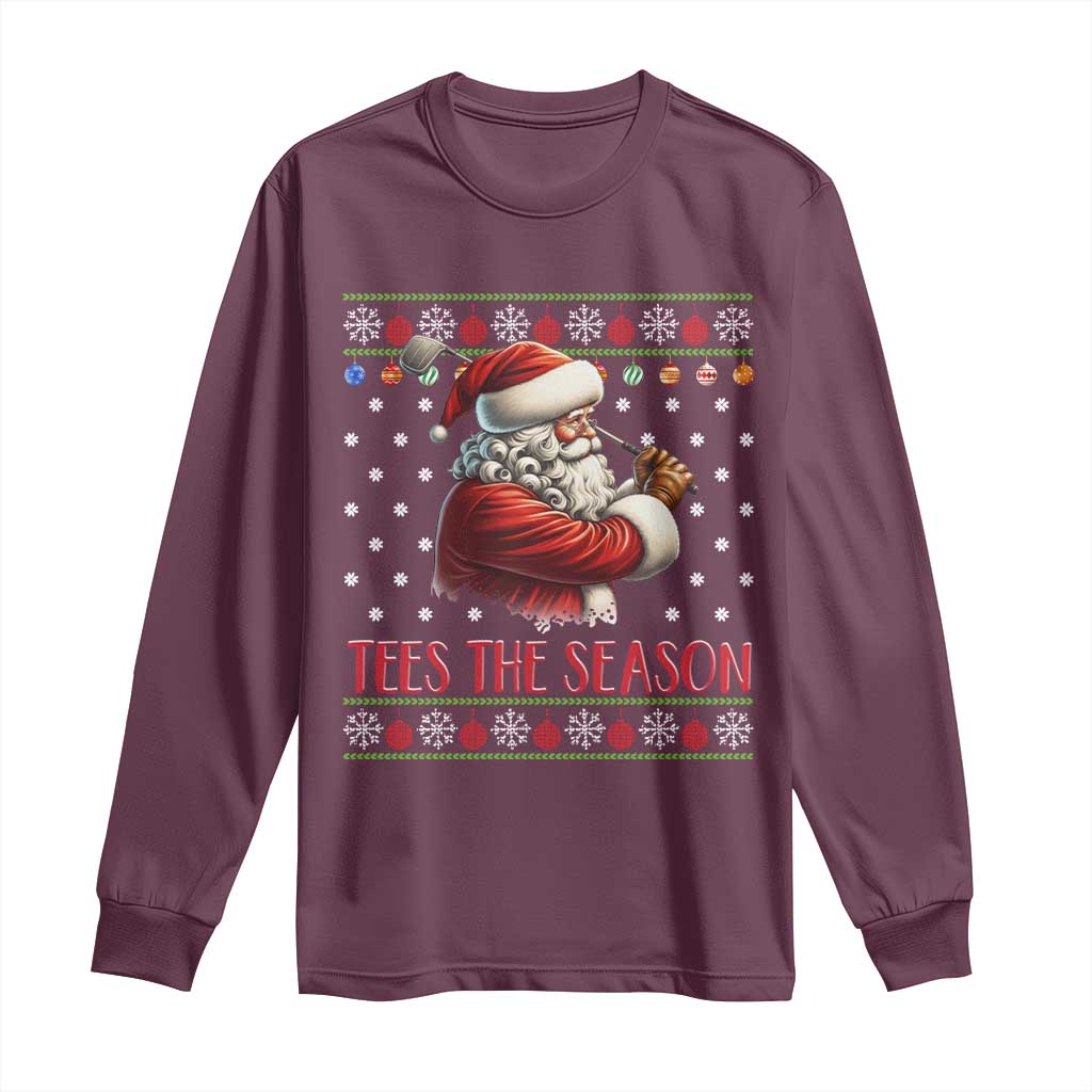 Funny Golf Holiday Gift Long Sleeve Shirt Tees The Season Ugly Sweater TS12 Maroon Print Your Wear