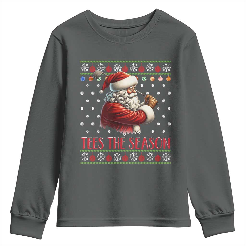 Funny Golf Holiday Gift Youth Sweatshirt Tees The Season Ugly Sweater TS12 Dark Heather Print Your Wear