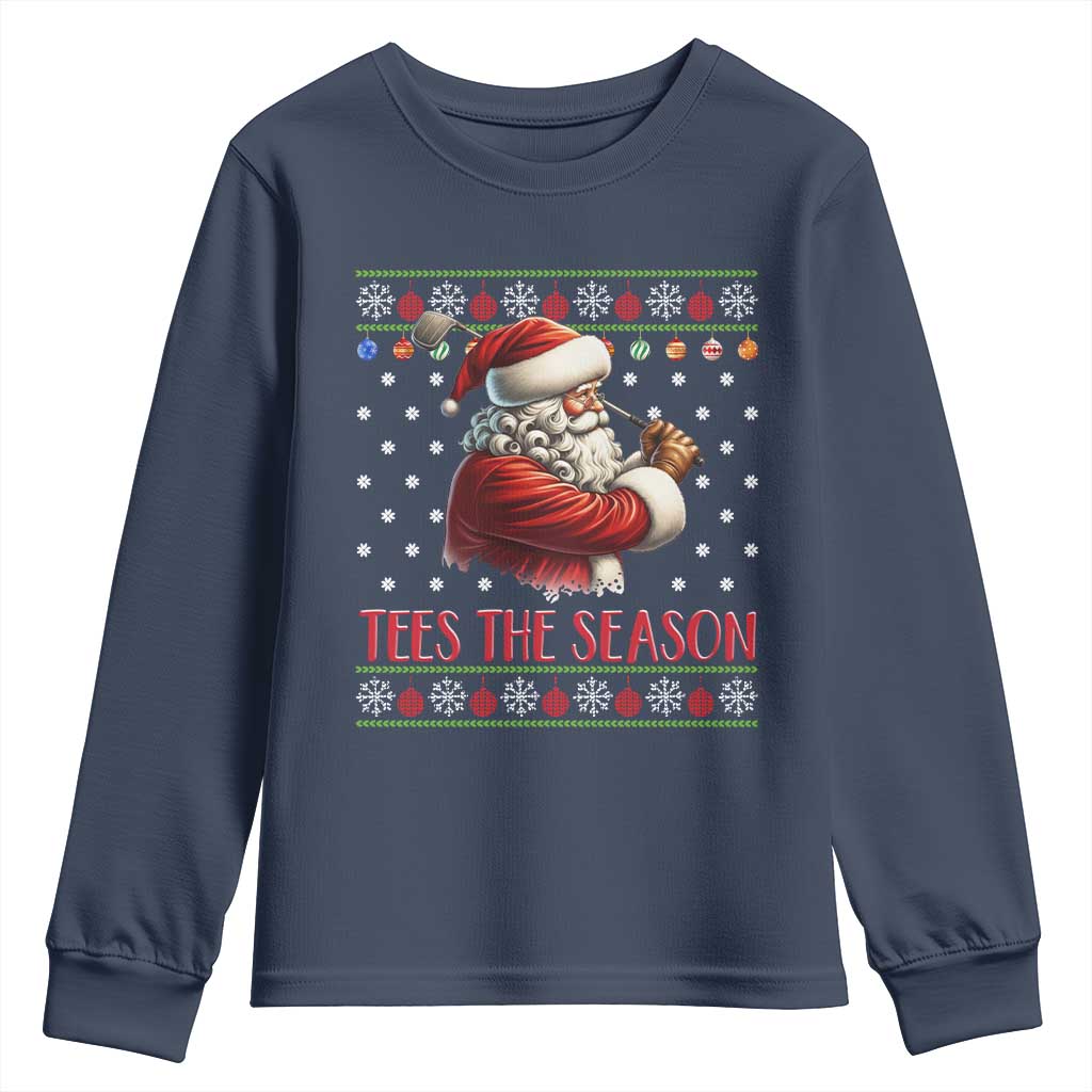 Funny Golf Holiday Gift Youth Sweatshirt Tees The Season Ugly Sweater TS12 Navy Print Your Wear