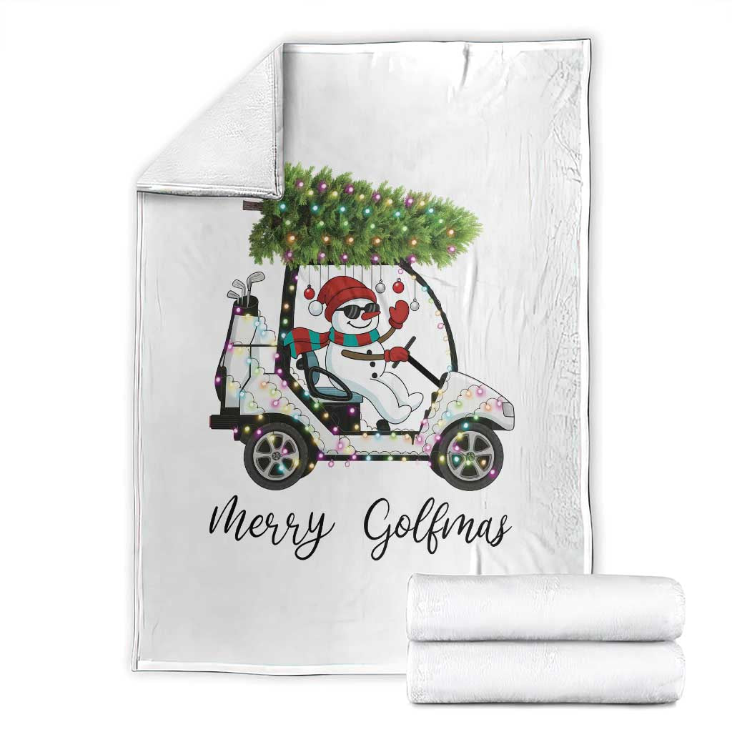 Funny Christmas Golf Throw Blanket Snowman Driving Golf Cart Merry Golfmas TS12 White Print Your Wear