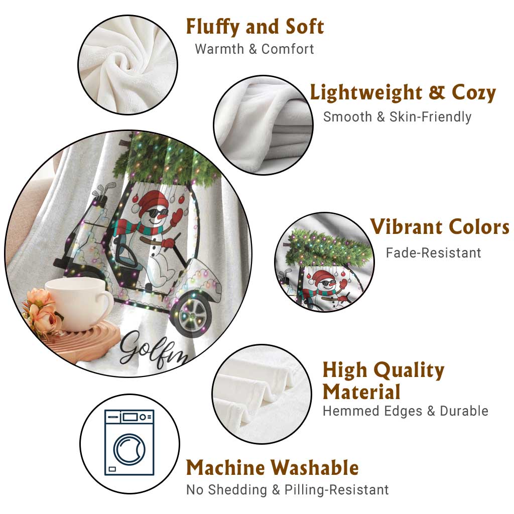 Funny Christmas Golf Throw Blanket Snowman Driving Golf Cart Merry Golfmas TS12 Print Your Wear