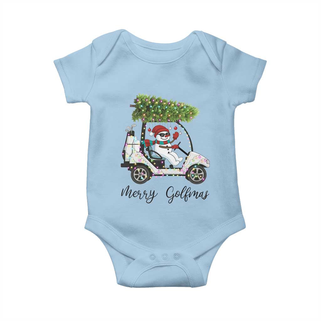 Funny Christmas Golf Baby Onesie Snowman Driving Golf Cart Merry Golfmas TS12 Light Blue Print Your Wear