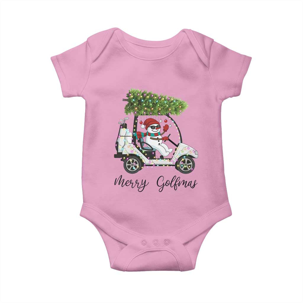 Funny Christmas Golf Baby Onesie Snowman Driving Golf Cart Merry Golfmas TS12 Light Pink Print Your Wear