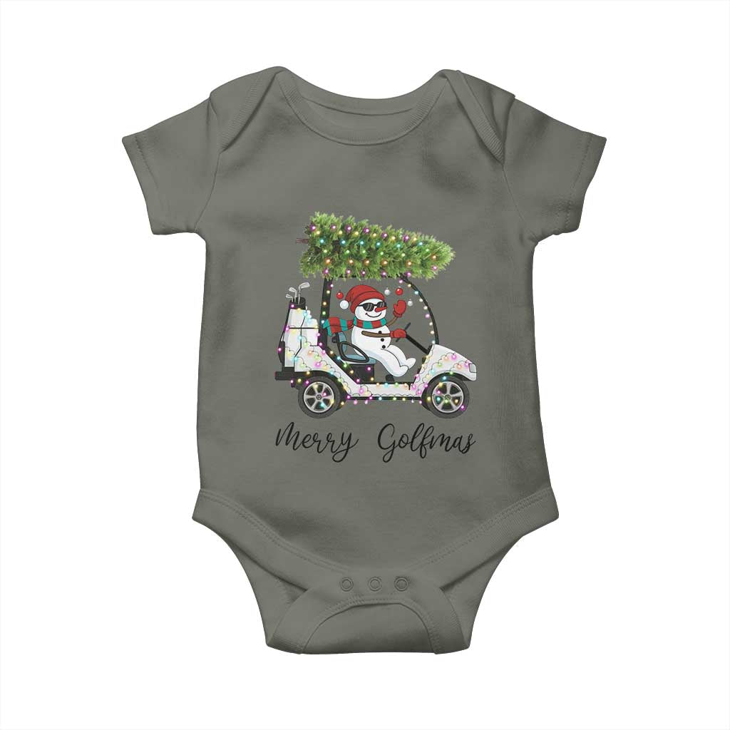 Funny Christmas Golf Baby Onesie Snowman Driving Golf Cart Merry Golfmas TS12 Military Green Print Your Wear