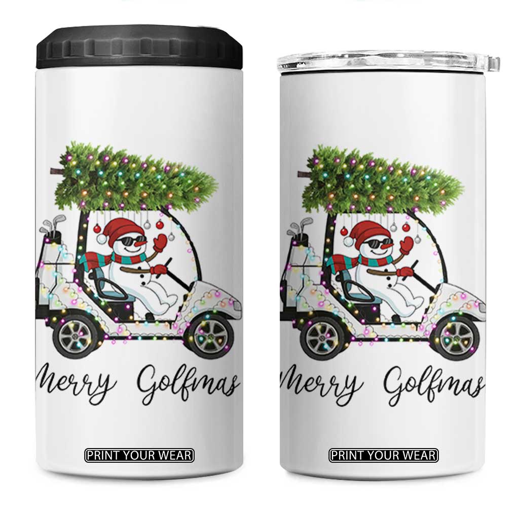 Funny Christmas Golf 4 in 1 Can Cooler Tumbler Snowman Driving Golf Cart Merry Golfmas TS12 One Size: 16 oz White Print Your Wear