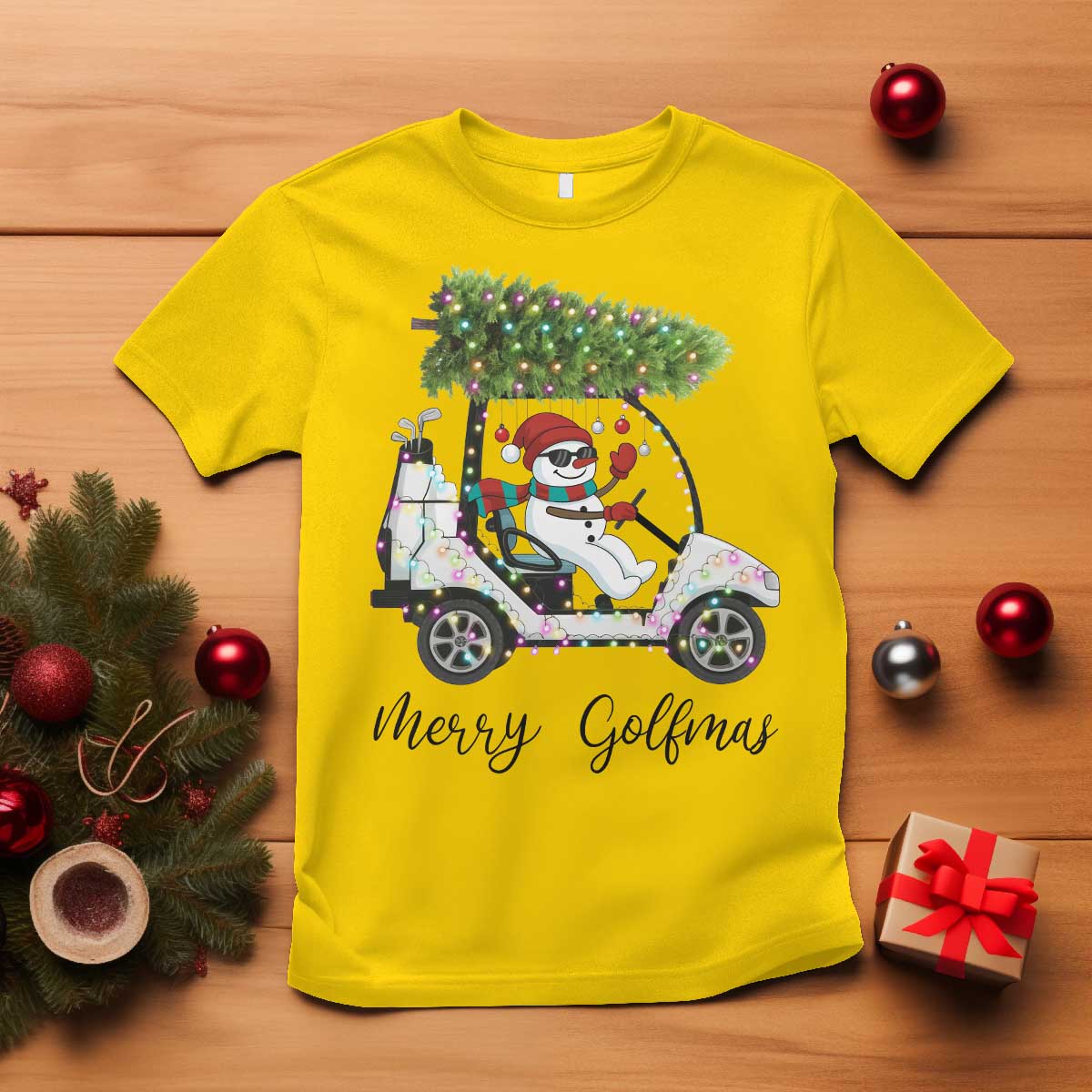 Funny Christmas Golf T Shirt Snowman Driving Golf Cart Merry Golfmas TS12 Daisy Print Your Wear