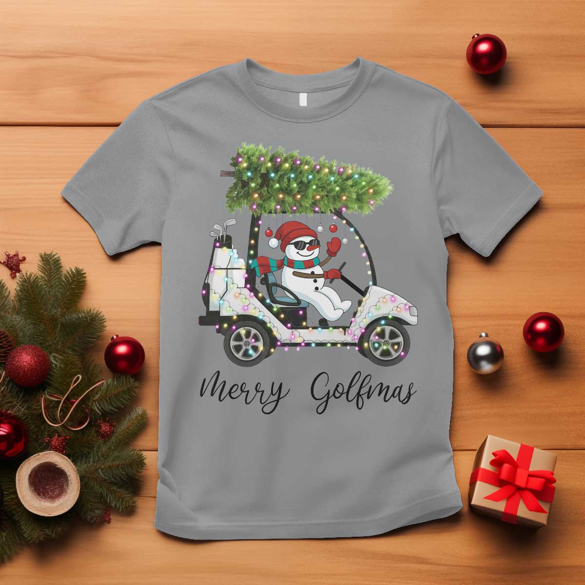 Funny Christmas Golf T Shirt Snowman Driving Golf Cart Merry Golfmas TS12 Sport Gray Print Your Wear