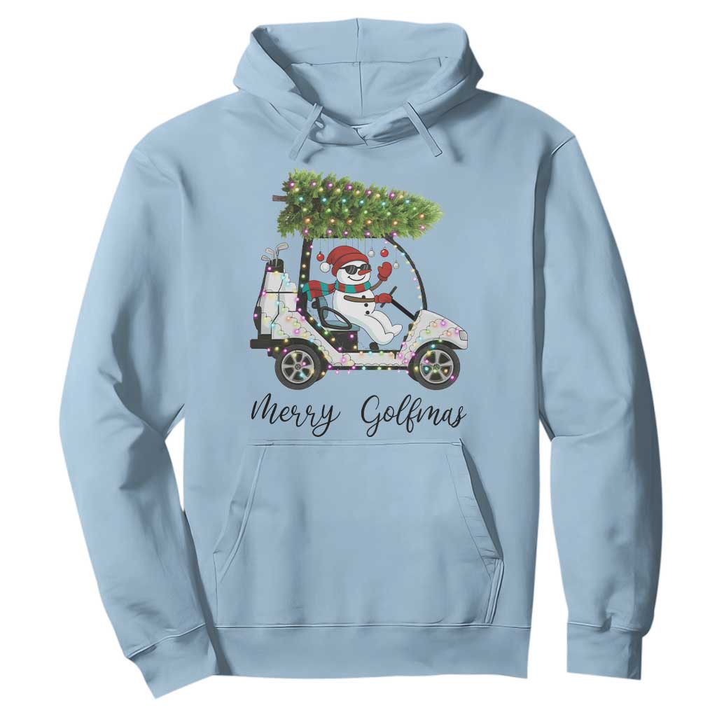 Funny Christmas Golf Hoodie Snowman Driving Golf Cart Merry Golfmas TS12 Light Blue Print Your Wear