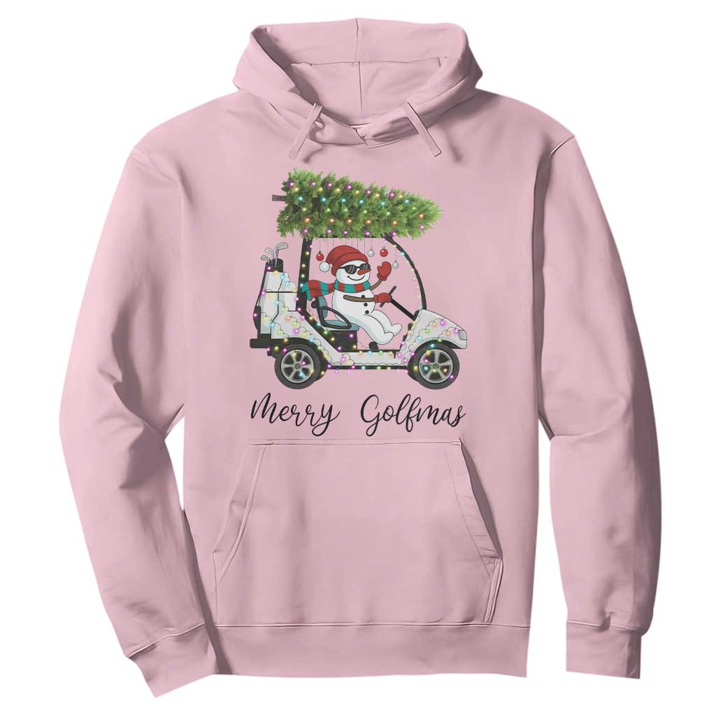 Funny Christmas Golf Hoodie Snowman Driving Golf Cart Merry Golfmas TS12 Light Pink Print Your Wear