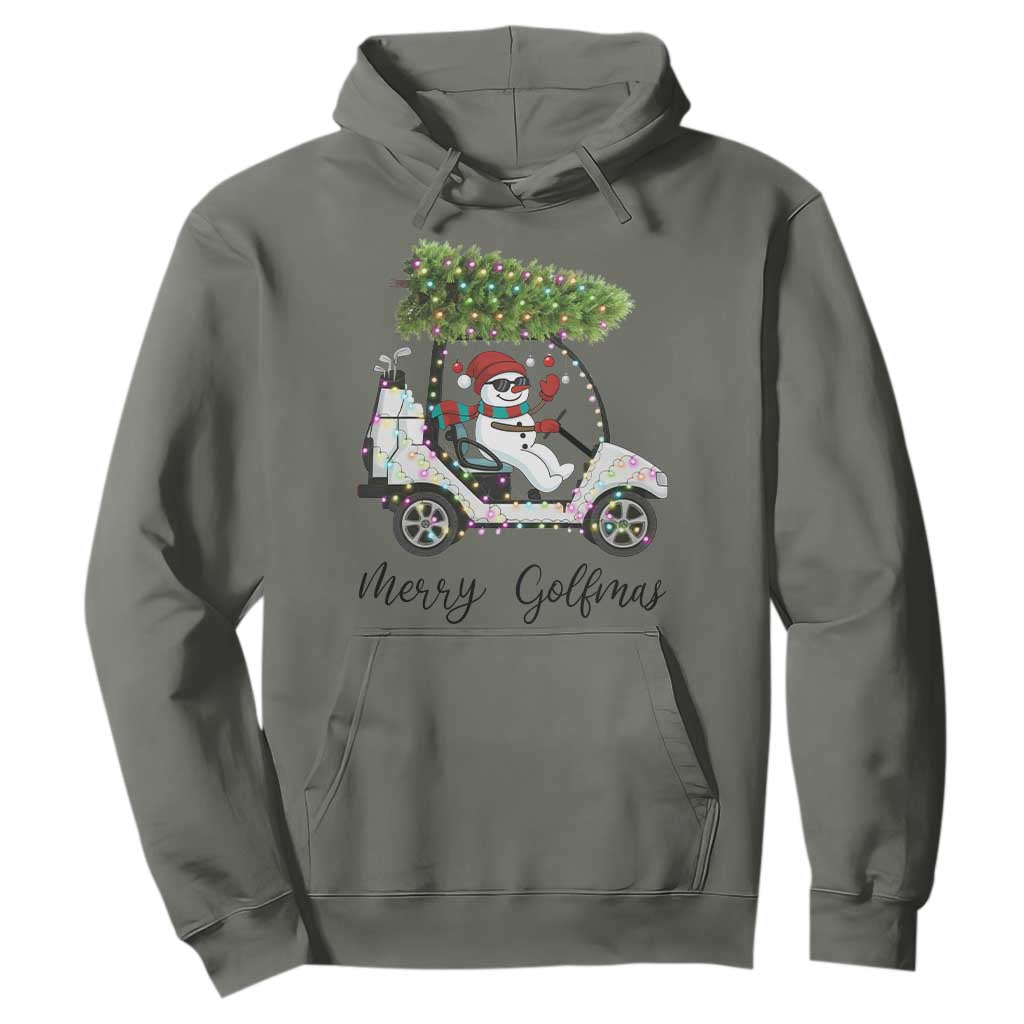 Funny Christmas Golf Hoodie Snowman Driving Golf Cart Merry Golfmas TS12 Military Green Print Your Wear